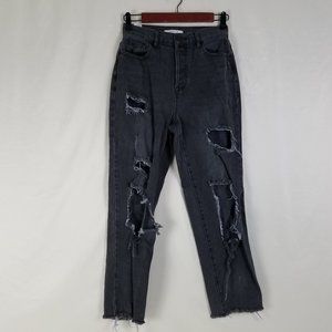 Pacsun Jeans Womens‎ 25 High Rise Black Denim Straight Destroyed Charcoal Wash